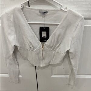 Fashion Nova Ivory Zip-Up Crop Top